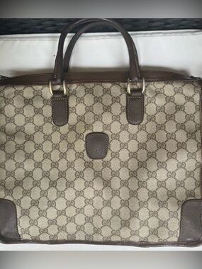 Authentic GUCCI Vintage Leather Handbag Brown Monogram